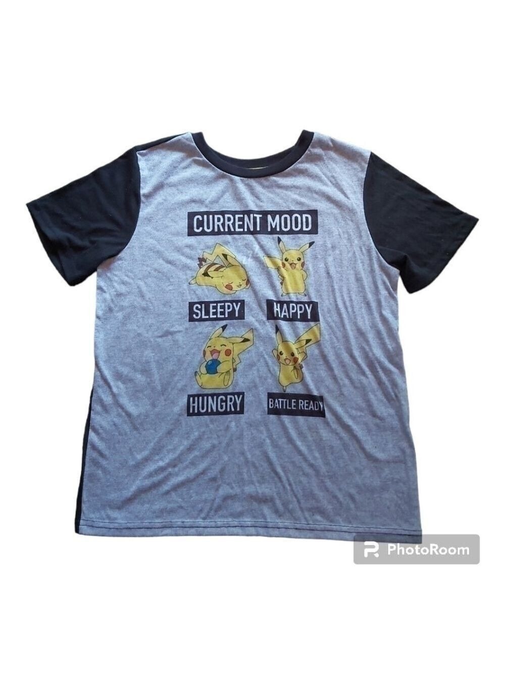 Youth Pokemon Pikachu Graphic Gray/Black 100% Polyester Tee Shirt - Size XL